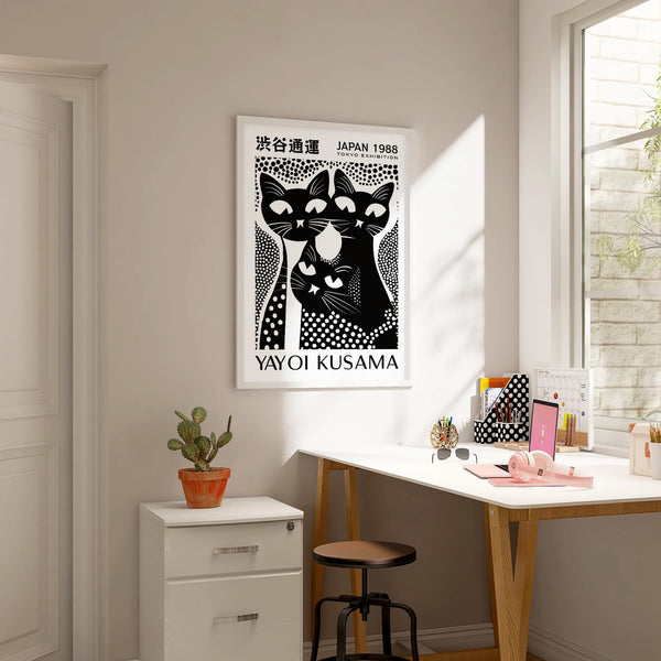 High-quality black cat poster art with bold dot patterns