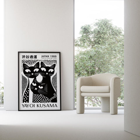 Contemporary cat wall art in bold black and white for dorms or living rooms
