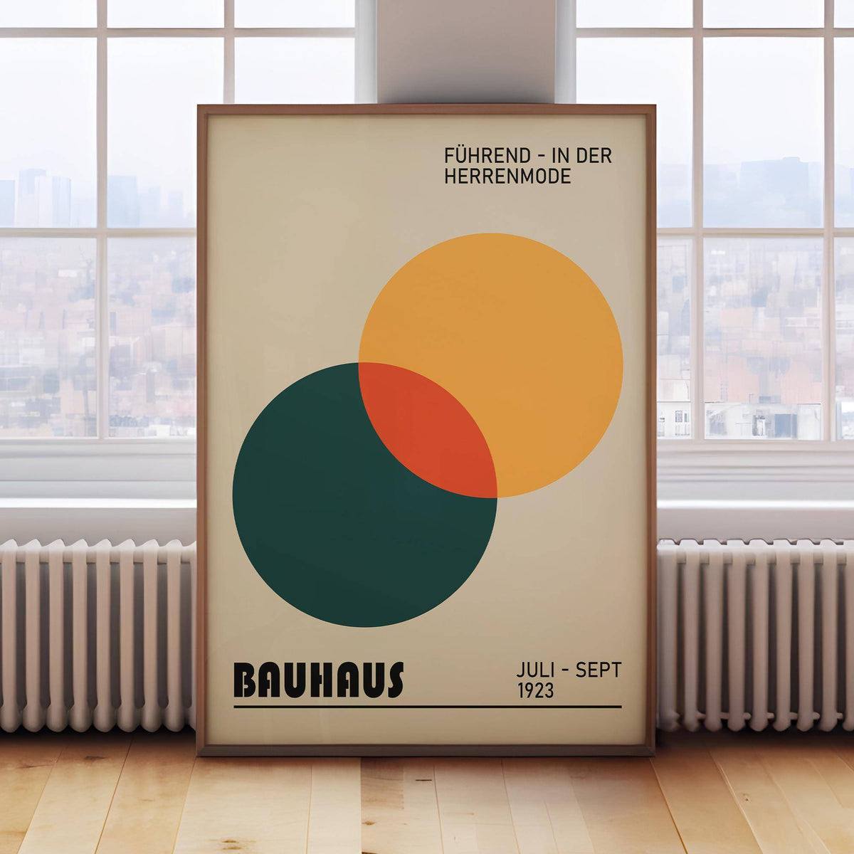 Geometric circle print featuring clean, structured Bauhaus patterns