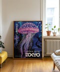 Tokyo-inspired Japanese wall art featuring glowing jellyfish