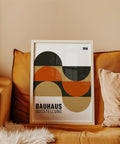 Geometric orange and gold Bauhaus poster