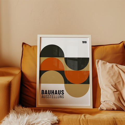 Geometric orange and gold Bauhaus poster