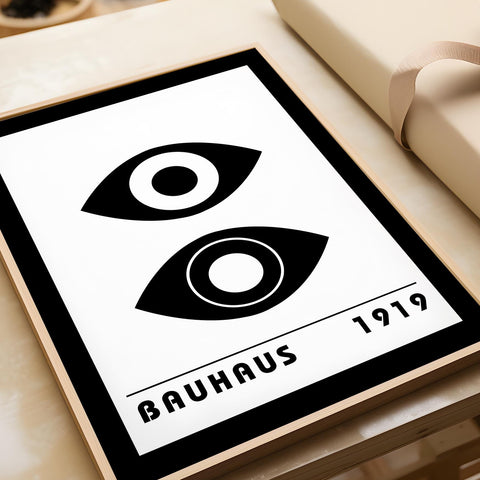 Trendy wall art with geometric Bauhaus eye design