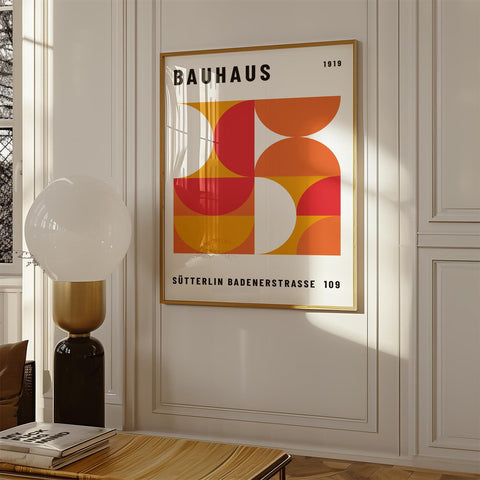 Bauhaus geometric orange art poster for modern decor.