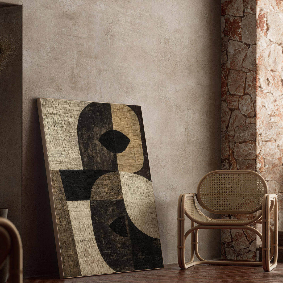 Modern wall gallery including textured large owl wall art