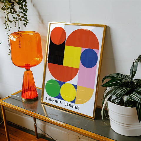 Retro Bauhaus wall art with bold and playful shapes