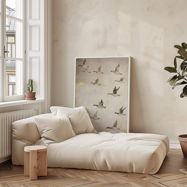 Decorative oriental artwork featuring birds in graceful motion