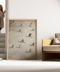 Crane birds poster with elegant gold detailing