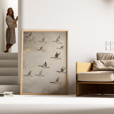 Crane birds poster with elegant gold detailing