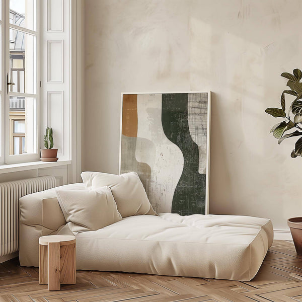 Natural-themed Wabi Sabi print featuring curved forms and rough texture

