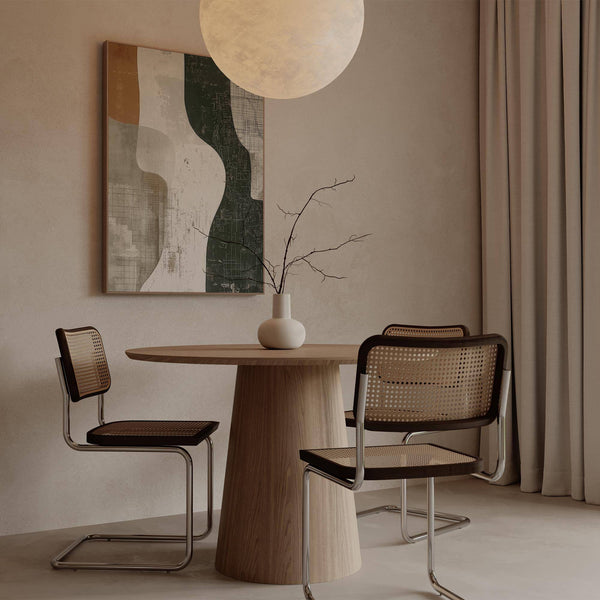 Abstract Wabi Sabi print featuring green and beige tones for living room

