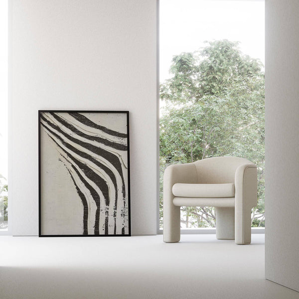 Black and white big abstract art with plaster-inspired pattern