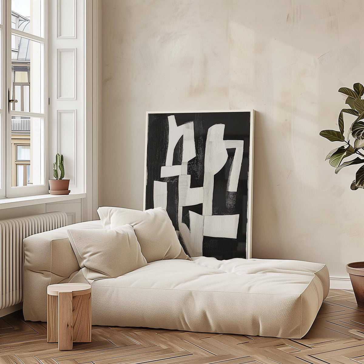 Wabi Sabi wall art for living room in black and white