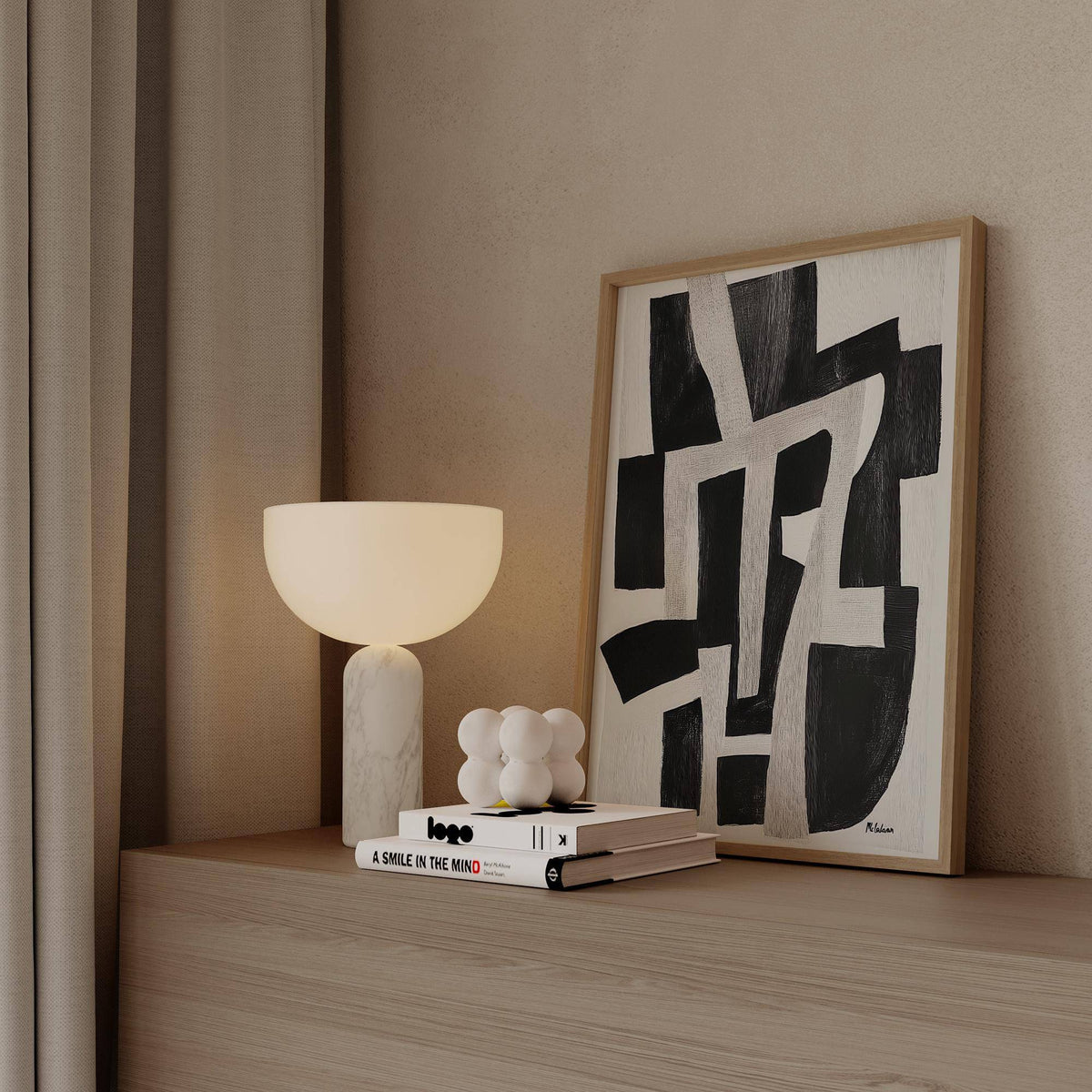 Matte finish artwork showcasing strong shapes in wabi sabi home decor