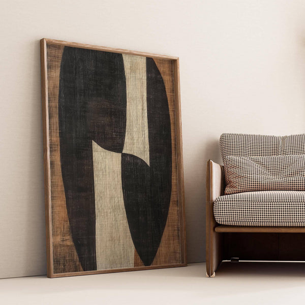 Black and brown textured forms in Wabi Sabi zen wall art print