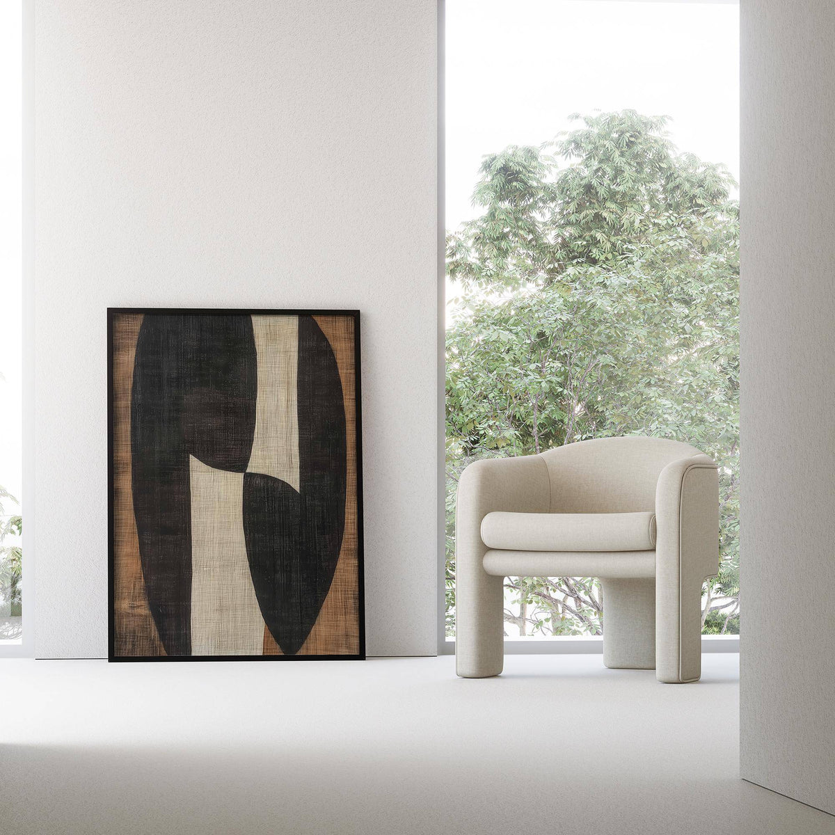 Entryway gallery wall featuring abstract zen wall art piece