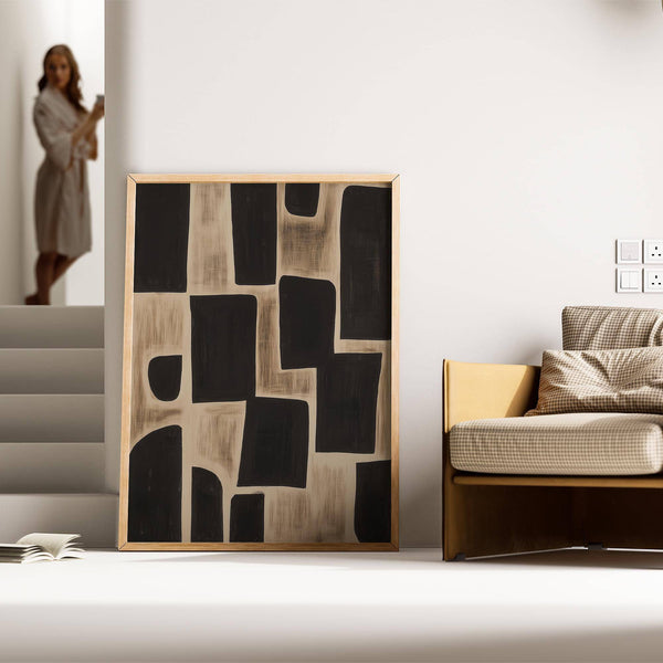 Creative space decorated with grounded wabi sabi artwork piece