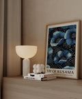 Yayoi Kusama floral art print in blue and black