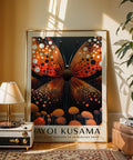 Yayoi Kusama style butterfly poster with dotted patterns