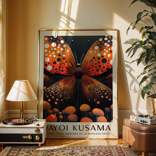 Modern abstract butterfly art featuring orange tones and black contrast