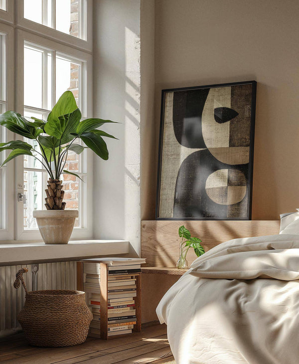 Earthy tones wall art with textured aesthetic and abstract forms