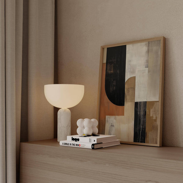 Balanced black and white shapes used in wabi sabi wall art theme