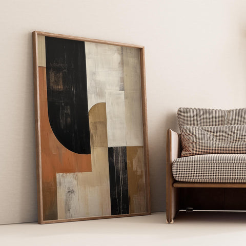 Modern geometric abstract wall art in terracotta and neutral tones