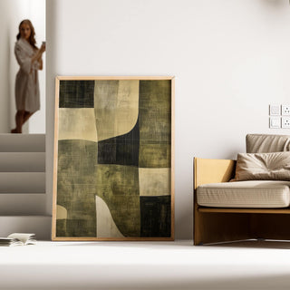 Sophisticated gallery wall featuring wabi sabi green themed artwork