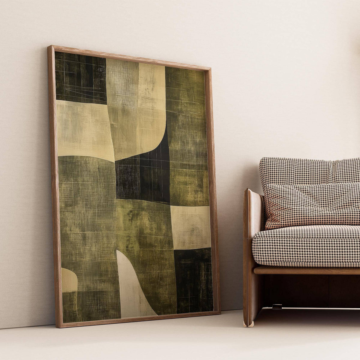 Matte finish art print showcasing earthy tones in wabi sabi green decor