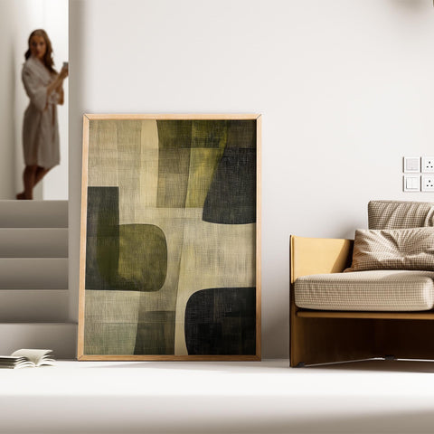 Minimalist geometric wall decor in green and beige