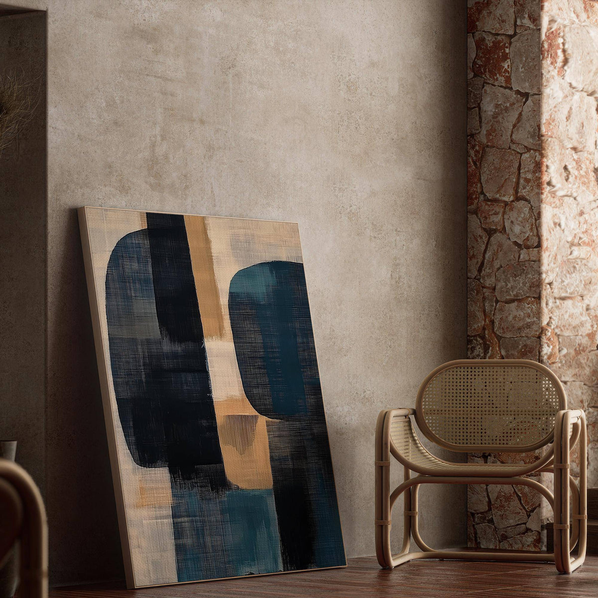 Serene composition of shapes and tones in wabi sabi painting