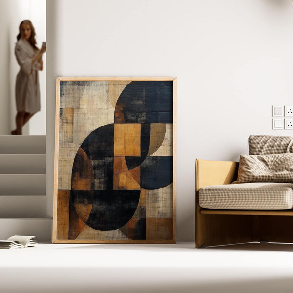Burnt orange and beige tones from curated brown abstract wall art