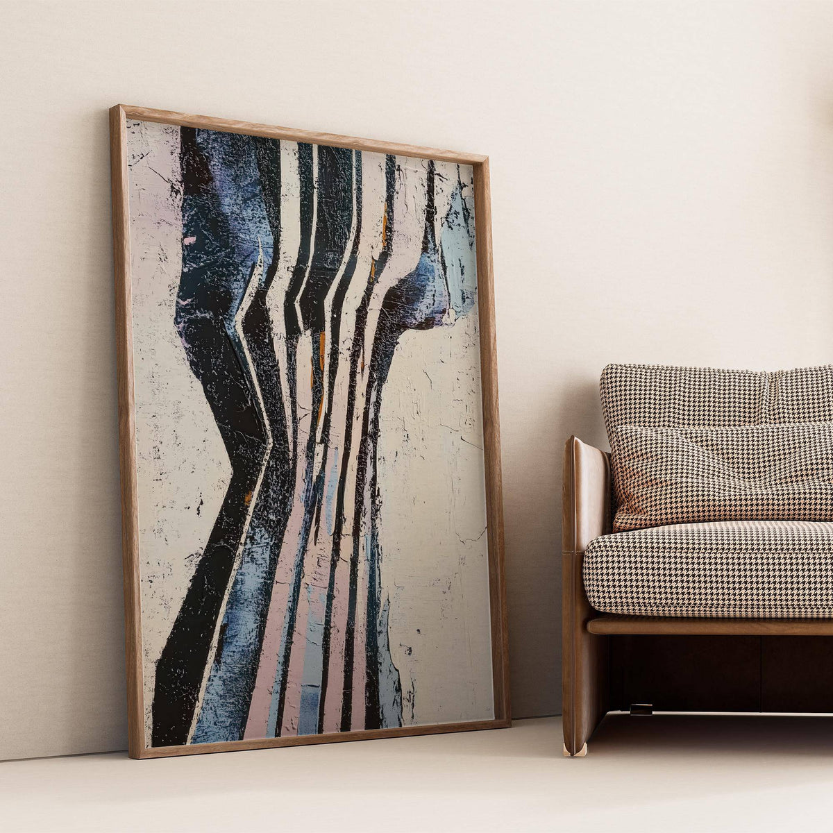 Office space styled with abstract wabi sabi art wall decor