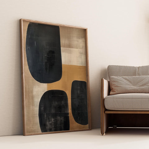 Earthbound Shapes abstract wall art in black and ochre