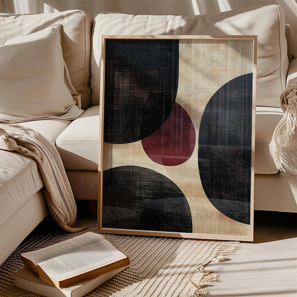 Contemporary wall art abstract featuring textured circle composition