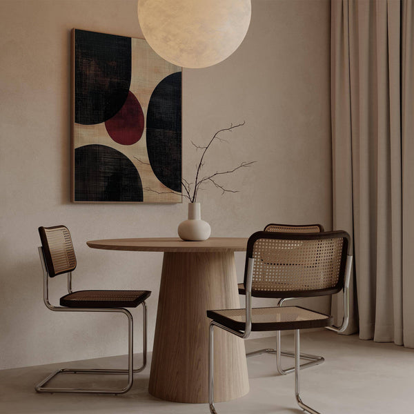 Modern circle wall art abstract in red and beige for stylish bedrooms