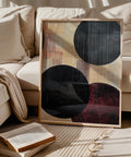 Modern wall art with black, beige, and red accents