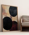 Bold Circles wall art with black and red on beige