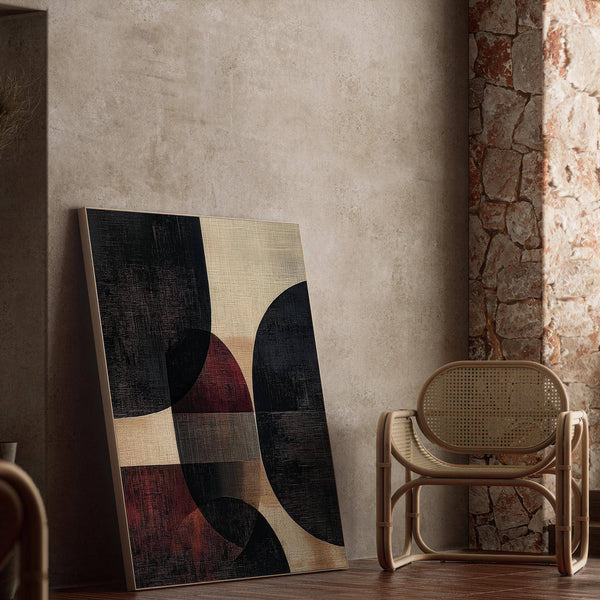 Contemporary art print with red and black accents in wall posters for living room