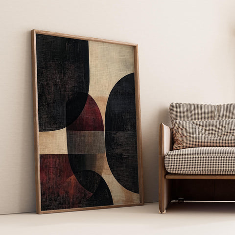 Japanese Wabi Sabi wall art with red and black circles