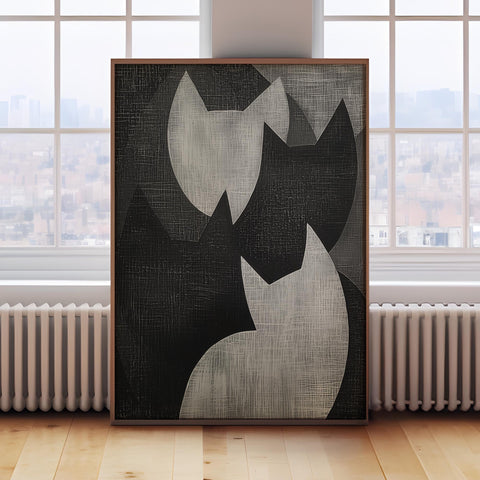 Black and grey cat art with Wabi Sabi influence