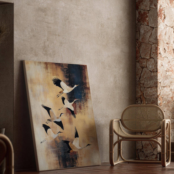 Japanese-inspired bird wall art with graceful forms