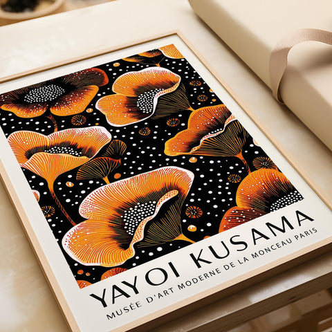 Orange flower art print inspired by Yayoi Kusama