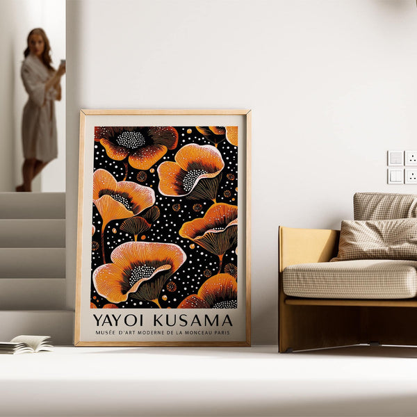 high-quality orange print with deep black background