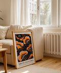 Vibrant orange flower artwork for living rooms