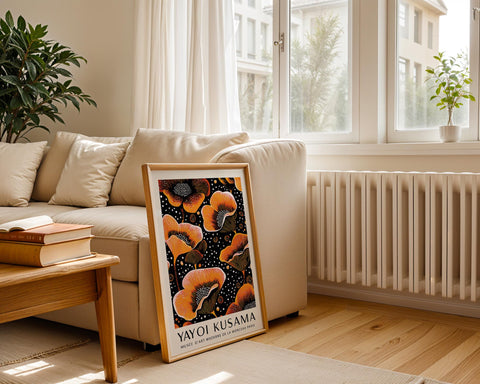 Vibrant orange flower artwork for living rooms