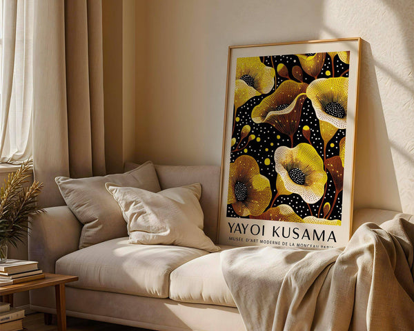 contemporary yellow wall decor with abstract details