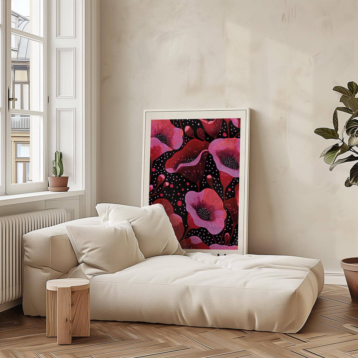 wall art in pink inspired by Yayoi Kusama