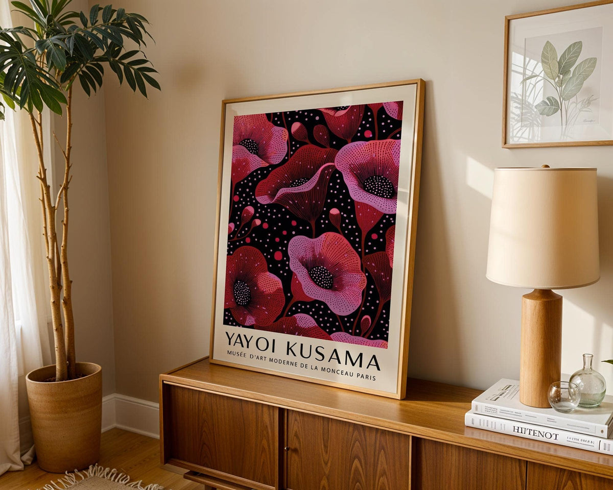 high-quality wall art in pink with a black background
