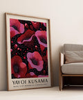 Red and pink floral wall art inspired by Kusama